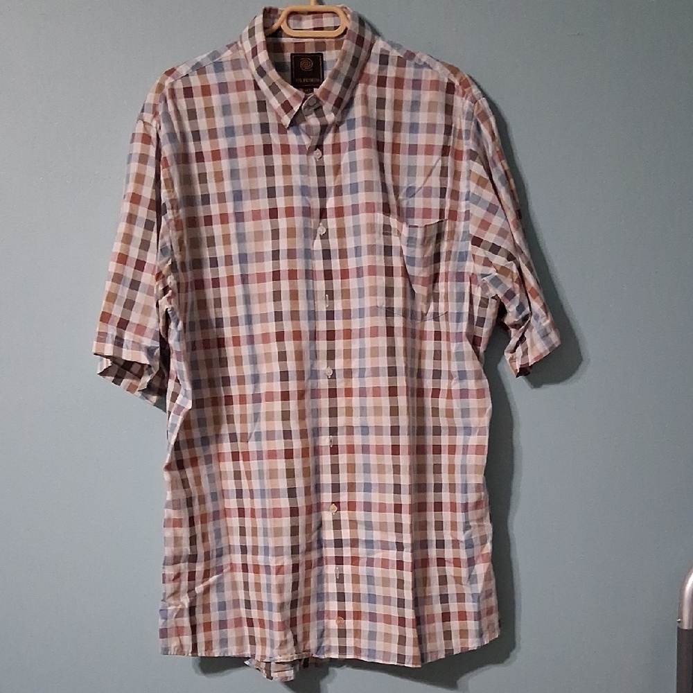 SUN SALE  F/X FUSION Men's XLT Dress ShirtMulticolored Check, Short Sleeve,